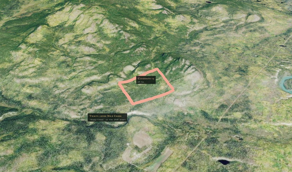 Today's satellite imagery of the valley in 3D, with the candidate parcel outlined.